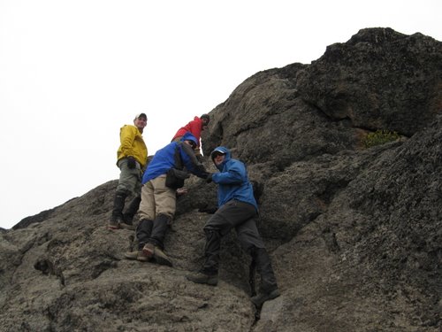Greg, Tony, Sean and Hosea scrambling up the Lava Tower