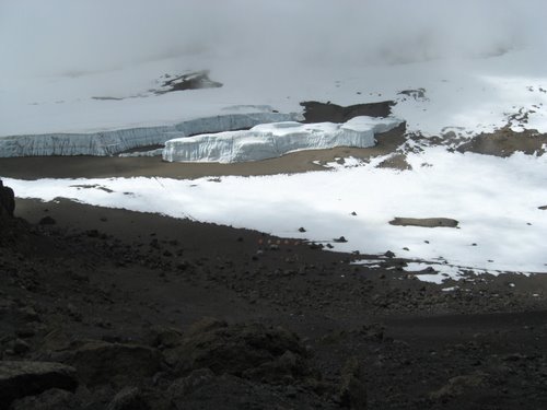 View from the summit, with our next campsite below in the crater